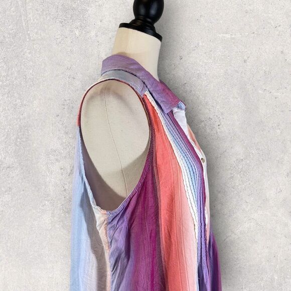 Terra & Sky Striped Button Down Sleeveless Shirt Purple Blue Pink, Size 0X 14W - Picture 6 of 10